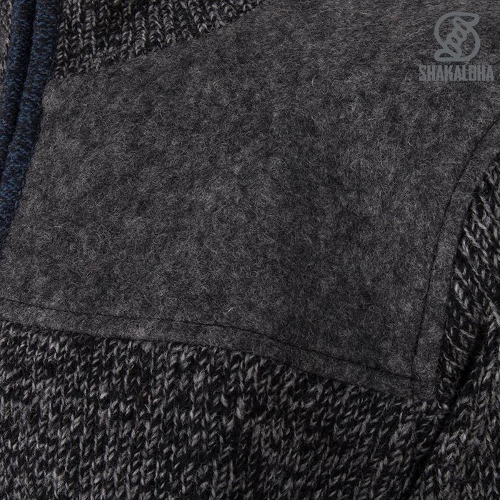 Shakaloha Shakaloha Gebreid Wollen Vest Sierra Antraciet Blauw met Katoenen Voering en Hoge Kraag - Man/Uni - Handgemaakt in Nepal van Schapenwol