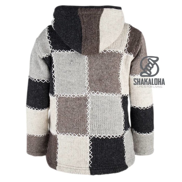 Shakaloha Shakaloha Gestrickte Wollweste Patch NH Naturfarben mit Fleecefutter und Kapuze mit Innenkragen – Damen – Handgefertigt in Nepal aus Schafwolle