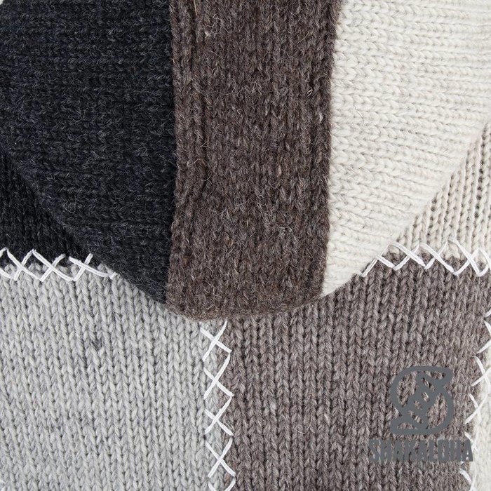 Shakaloha Shakaloha Gebreid Wollen Vest Patch NH Natuurkleuren met Fleece Voering en Capuchon met Binnenkraag - Dames - Handgemaakt in Nepal van Schapenwol