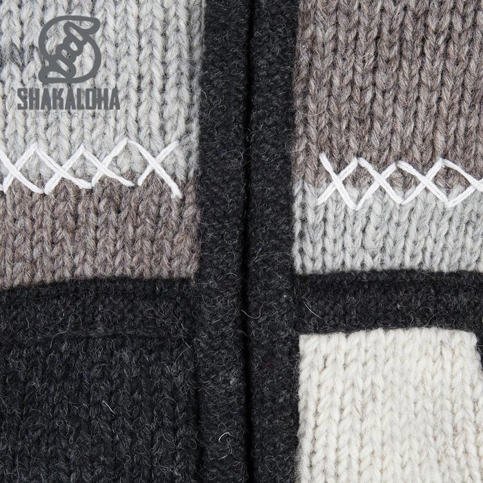 Shakaloha Shakaloha Gebreid Wollen Vest Patch NH Natuurkleuren met Fleece Voering en Capuchon met Binnenkraag - Dames - Handgemaakt in Nepal van Schapenwol