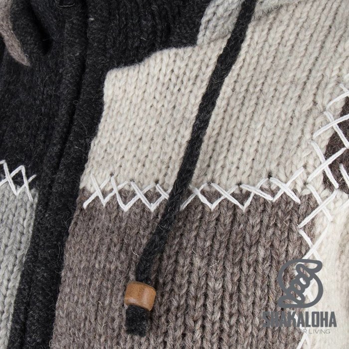 Shakaloha Shakaloha Gebreid Wollen Vest Patch NH Natuurkleuren met Fleece Voering en Capuchon met Binnenkraag - Dames - Handgemaakt in Nepal van Schapenwol