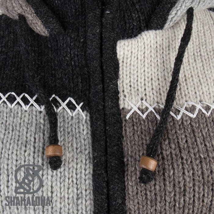 Shakaloha Shakaloha Gestrickte Wollweste Patch NH Naturfarben mit Fleecefutter und Kapuze mit Innenkragen – Damen – Handgefertigt in Nepal aus Schafwolle