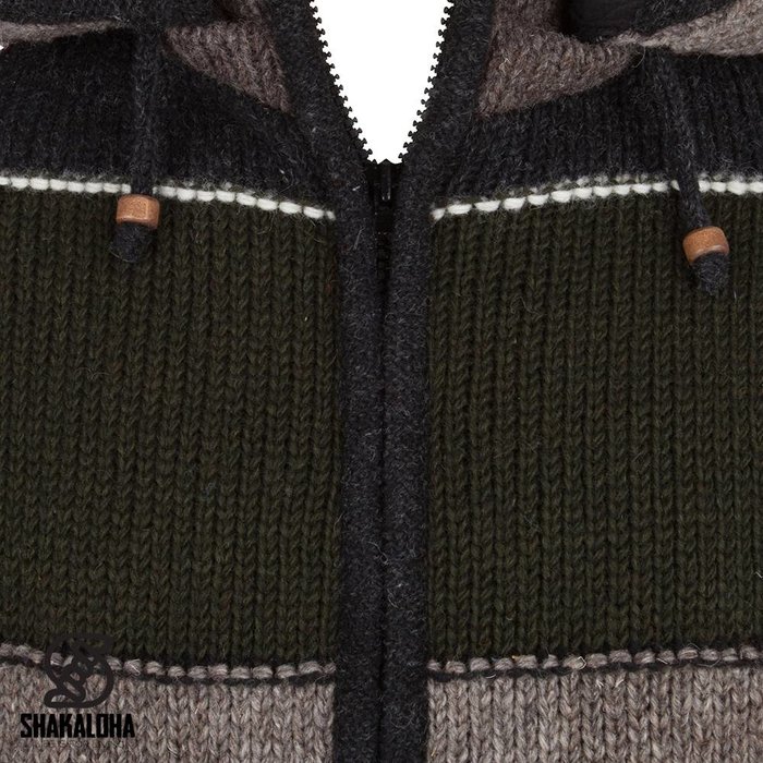 Shakaloha Gilet tricoté en laine Shakaloha Zito ZH multicolore foncé avec doublure polaire et capuche amovible - Homme/Uni - Fabriqué au Népal en laine de mouton