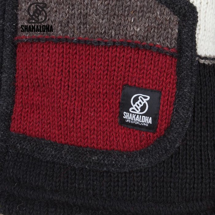 Shakaloha Shakaloha Knitted Wool Vest Zito ZH Dark Multicolor with Fleece Lining and Detachable Hood - Men/Uni - Handmade in Nepal from Sheep Wool
