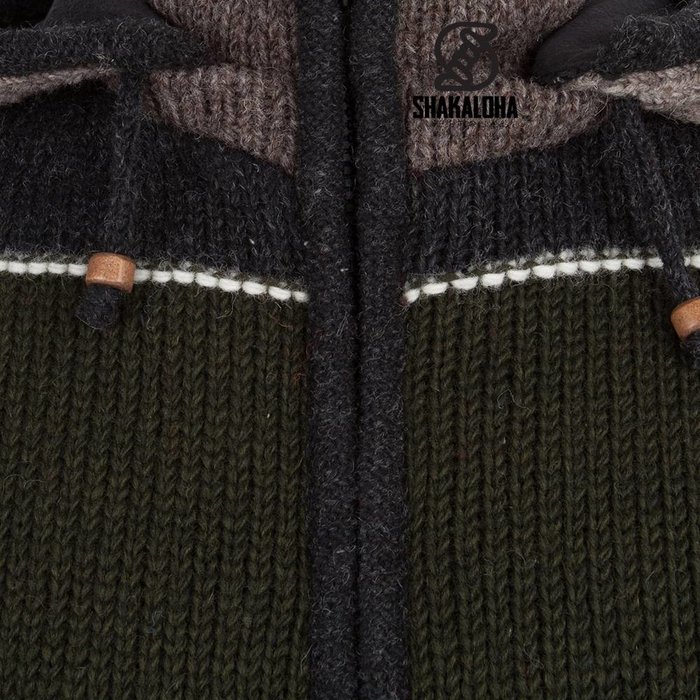 Shakaloha Shakaloha Gebreid Wollen Vest Zito ZH Donker Meer Kleurig met Fleece Voering en Afneembare Capuchon - Man/Uni - Handgemaakt in Nepal van Schapenwol
