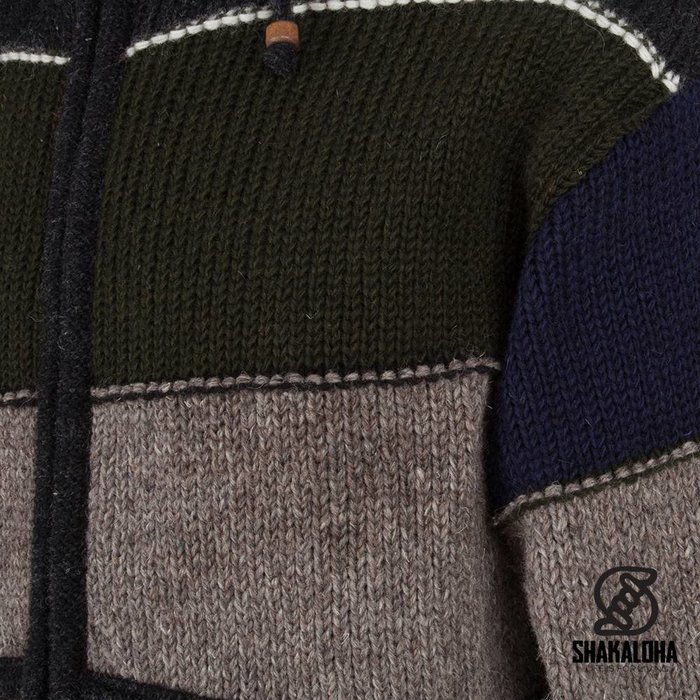 Shakaloha Gilet tricoté en laine Shakaloha Zito ZH multicolore foncé avec doublure polaire et capuche amovible - Homme/Uni - Fabriqué au Népal en laine de mouton
