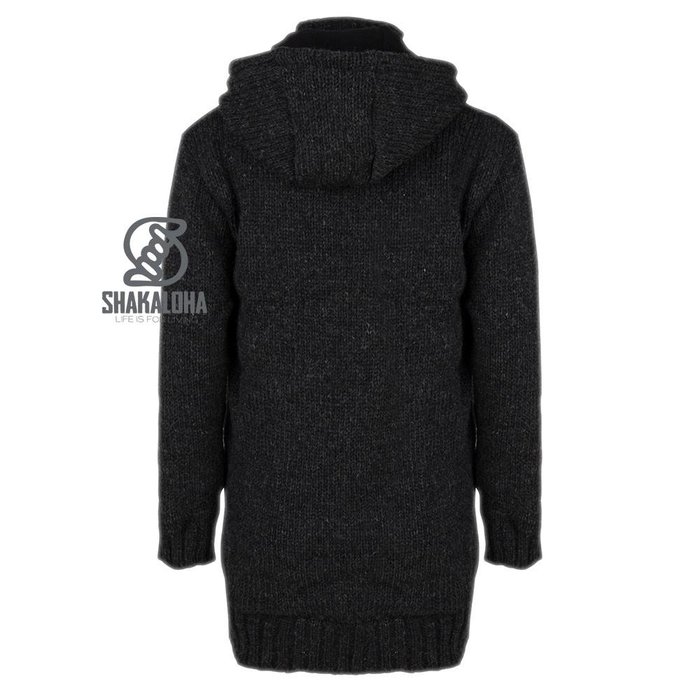 Shakaloha Shakaloha Gebreid Wollen Vest Woodcord Ziphood Antraciet met Fleece Voering en Afneembare Capuchon - Dames - Handgemaakt in Nepal van Schapenwol