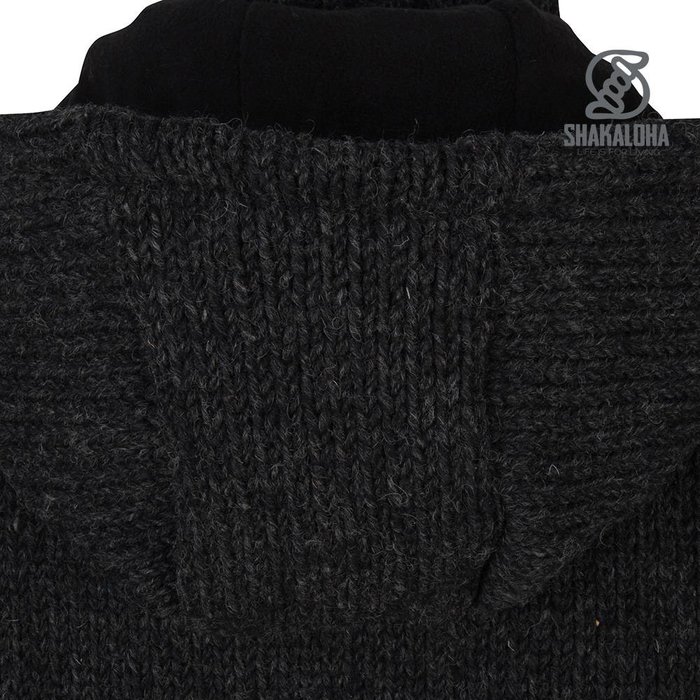 Shakaloha Shakaloha Gebreid Wollen Vest Woodcord Ziphood Antraciet met Fleece Voering en Afneembare Capuchon - Dames - Handgemaakt in Nepal van Schapenwol