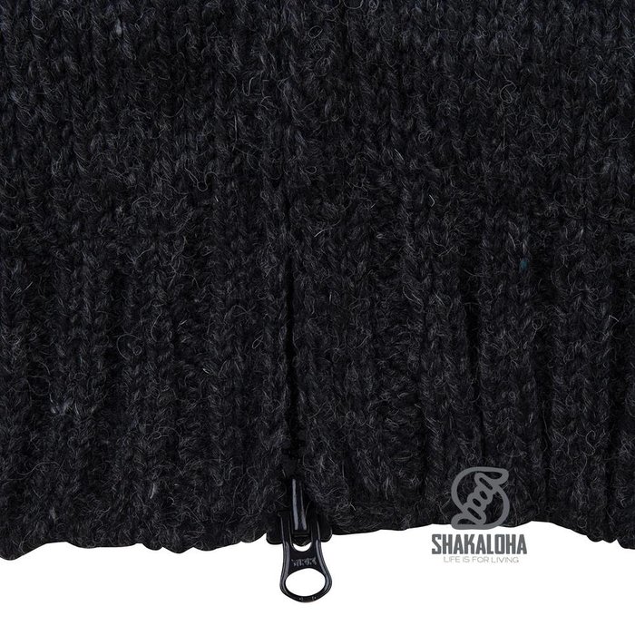 Shakaloha Shakaloha Strick-Wollcardigan Woodcord Ziphood Anthrazit mit Fleecefutter und abnehmbarer Kapuze - Damen - Handgefertigt in Nepal aus Schafwolle