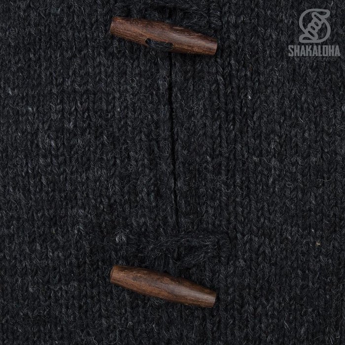 Shakaloha Shakaloha Veste en Laine Tricoté Woodcord Ziphood Anthracite avec Doublure en polaire et Capuche détachable - Femmes - Fabriqué à la main au Népal en laine de mouton