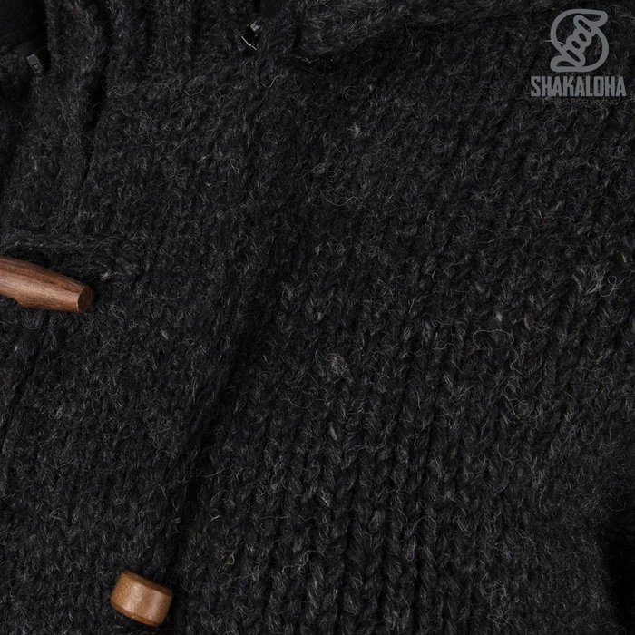 Shakaloha Shakaloha Gebreid Wollen Vest Woodcord Ziphood Antraciet met Fleece Voering en Afneembare Capuchon - Dames - Handgemaakt in Nepal van Schapenwol