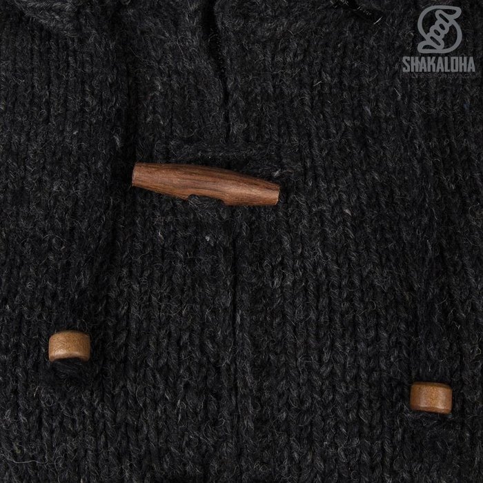 Shakaloha Shakaloha Strick-Wollcardigan Woodcord Ziphood Anthrazit mit Fleecefutter und abnehmbarer Kapuze - Damen - Handgefertigt in Nepal aus Schafwolle