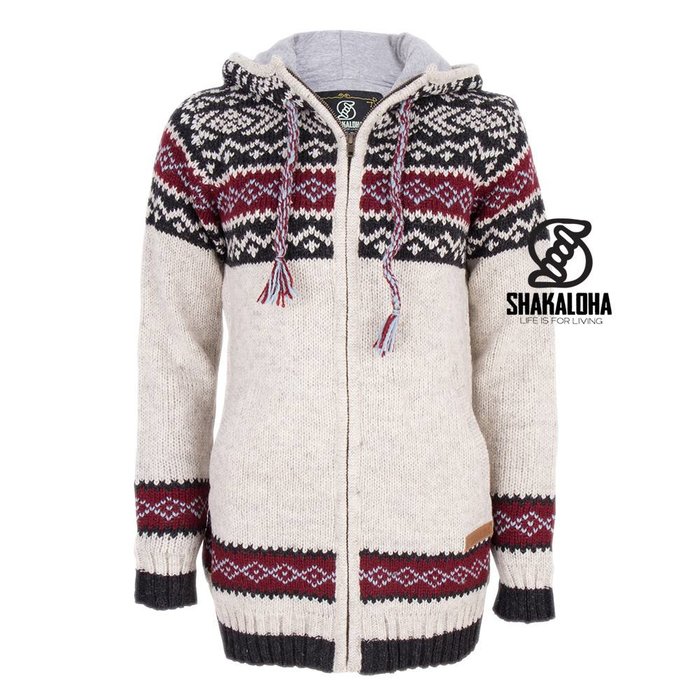 Shakaloha Shakaloha Knitted Woolen Jacket Spring with Fleece Lining and Hood - Woman - Handmade in Nepal from sheep's wool