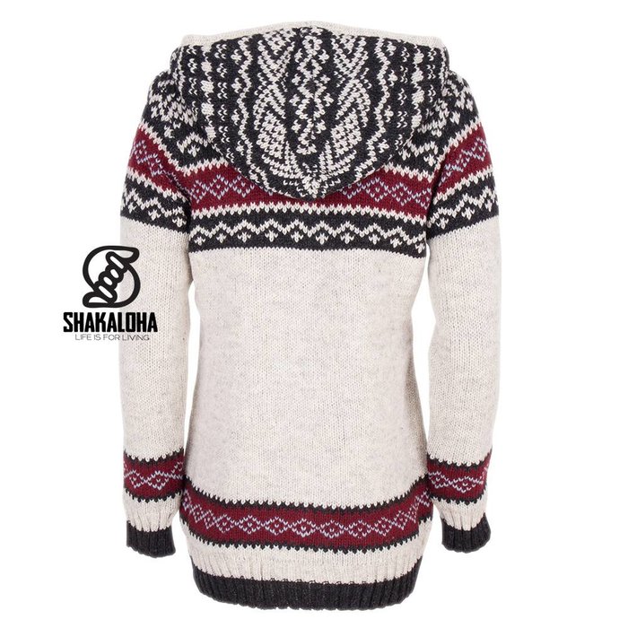 Shakaloha Shakaloha Gebreid Wollen Vest Spring  met Fleece Voering en Capuchon - Dames - Handgemaakt in Nepal van Schapenwol