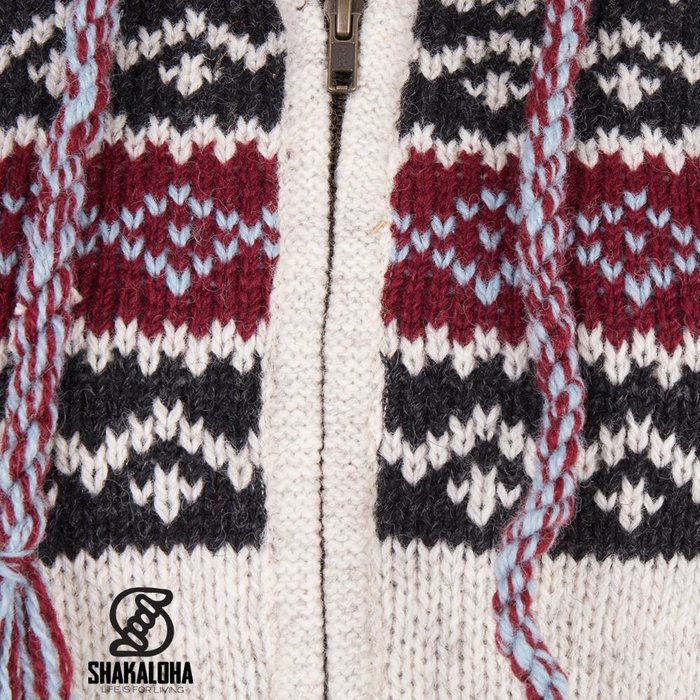 Shakaloha Shakaloha Gebreid Wollen Vest Spring  met Fleece Voering en Capuchon - Dames - Handgemaakt in Nepal van Schapenwol