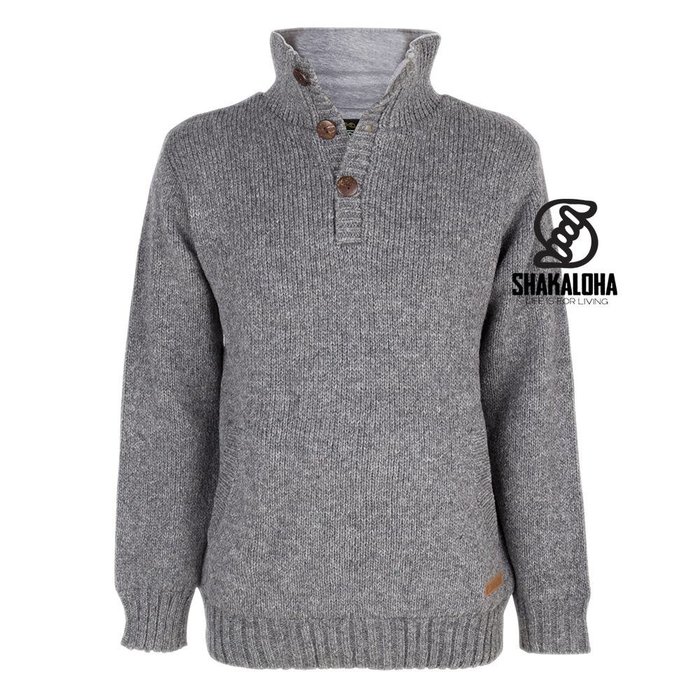 Shakaloha Pull en laine à col roulé et boutons Homme Polaris Gris