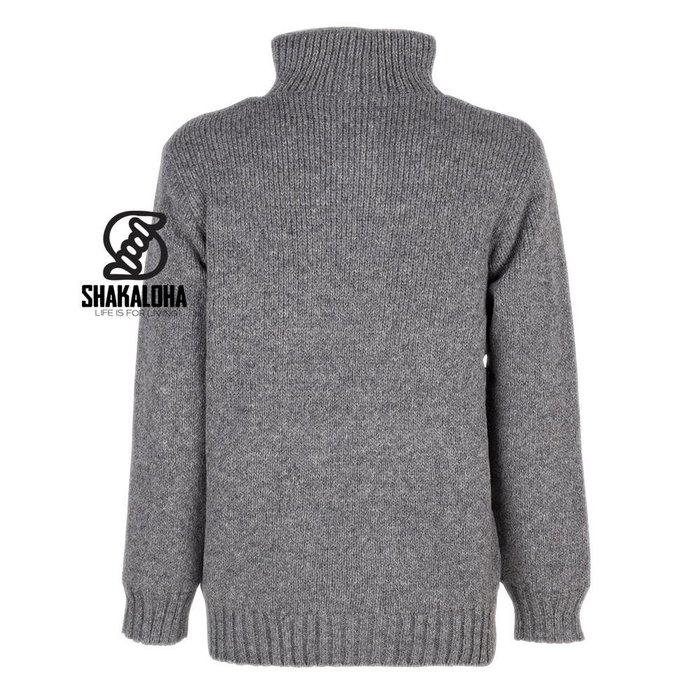 Shakaloha Pull en laine à col roulé et boutons Homme Polaris Gris