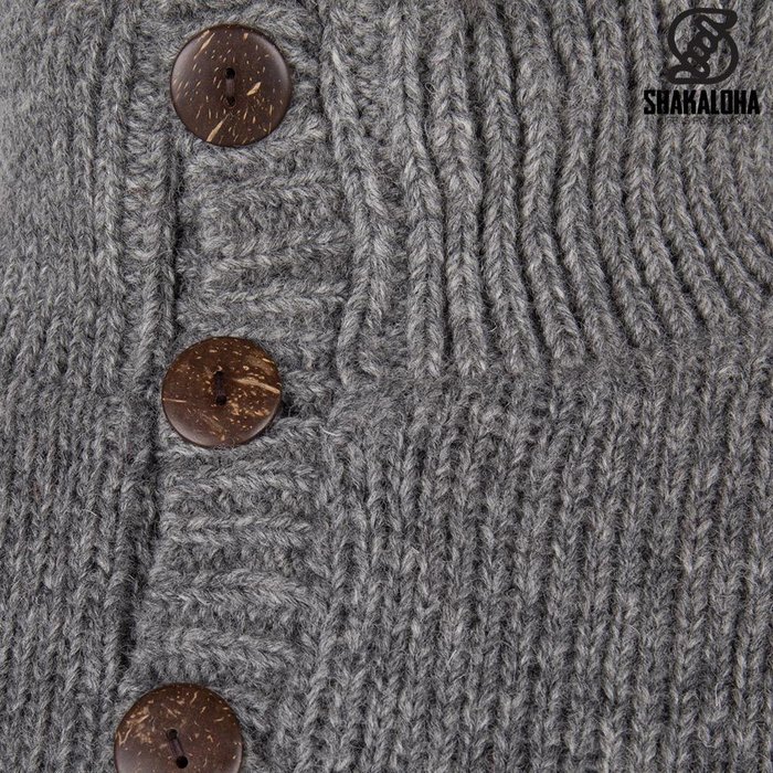 Shakaloha Pull en laine à col roulé et boutons Homme Polaris Gris
