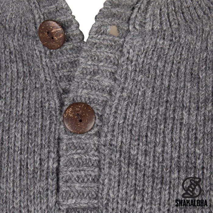 Shakaloha Pull en laine à col roulé et boutons Homme Polaris Gris