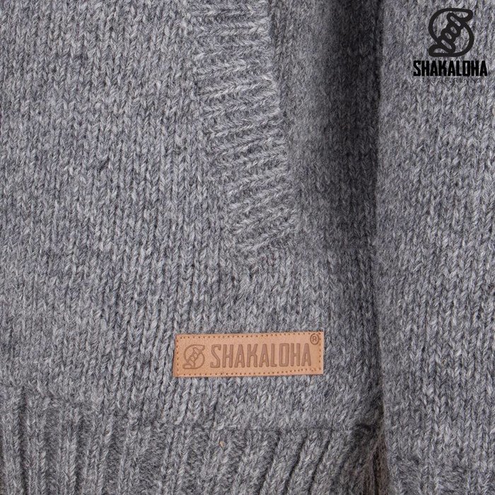 Shakaloha Pull en laine à col roulé et boutons Homme Polaris Gris