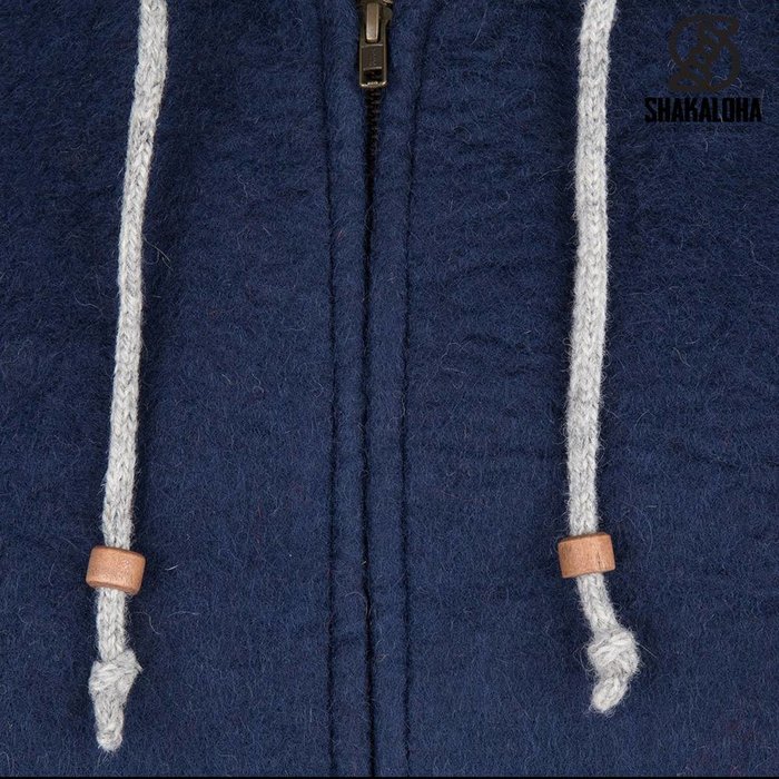 Shakaloha Shakaloha Veste en Laine Tricoté Baseball ZH Bleu marine bleu avec Doublure en coton et Capuche détachable - Hommes - Uni - Fabriqué à la main au Népal en laine de mouton