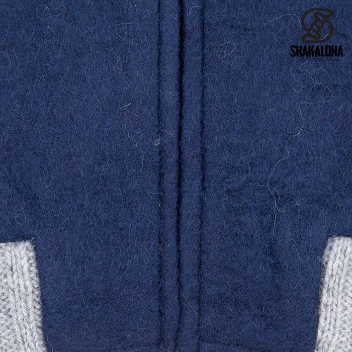 Shakaloha Shakaloha Veste en Laine Tricoté Baseball ZH Bleu marine bleu avec Doublure en coton et Capuche détachable - Hommes - Uni - Fabriqué à la main au Népal en laine de mouton