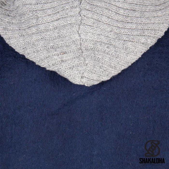 Shakaloha Shakaloha Veste en Laine Tricoté Baseball ZH Bleu marine bleu avec Doublure en coton et Capuche détachable - Hommes - Uni - Fabriqué à la main au Népal en laine de mouton