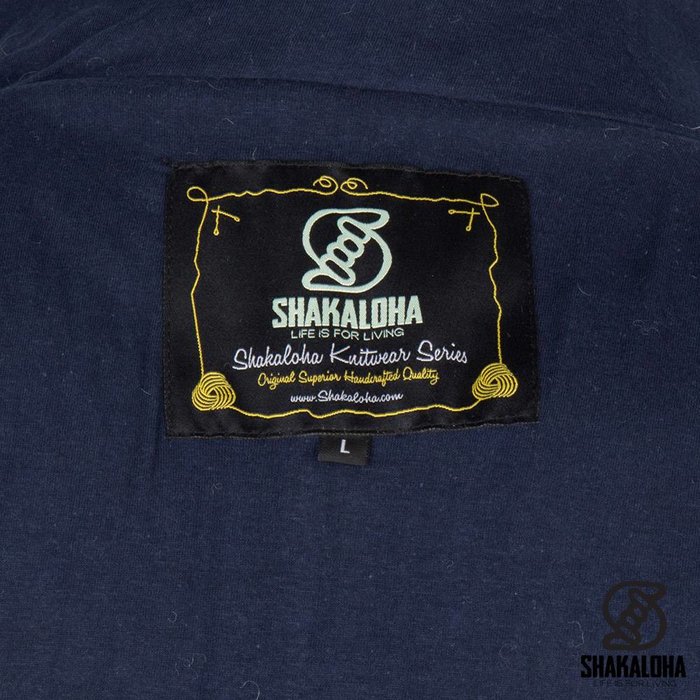 Shakaloha Shakaloha Veste en Laine Tricoté Baseball ZH Bleu marine bleu avec Doublure en coton et Capuche détachable - Hommes - Uni - Fabriqué à la main au Népal en laine de mouton