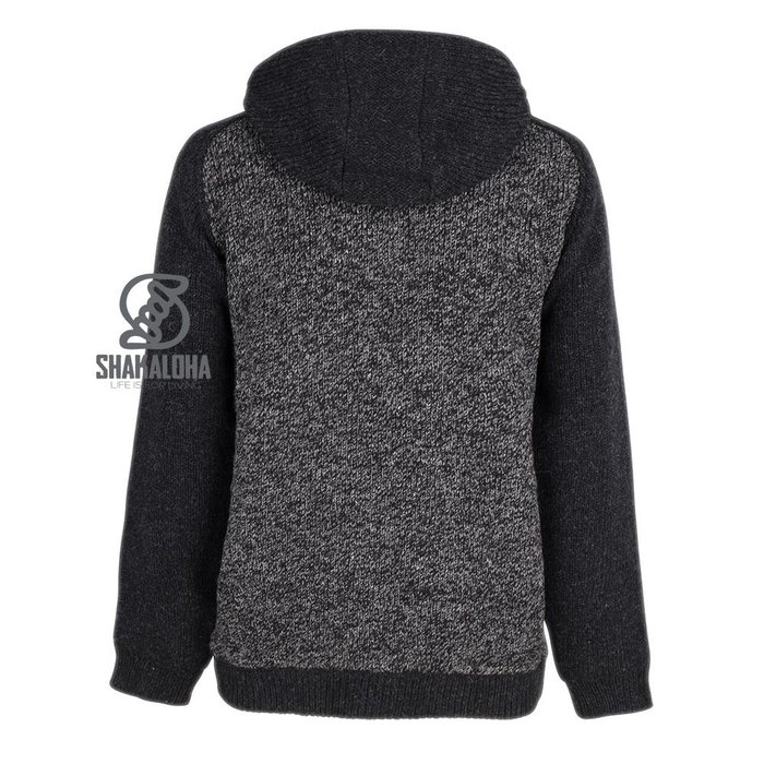 Shakaloha Shakaloha Knitted Woolen Jacket Bohemian Antracite grey with Cotton Lining and Hood - Men - Unisex - Handmade in Nepal from sheep's wool