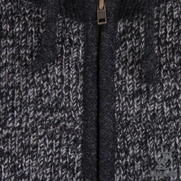 Shakaloha Chaleco de punto de lana Shakaloha, bohemio, gris antracita, con forro de algodón y capucha - Hombre/Unisex - Hecho a mano en Nepal con lana de oveja