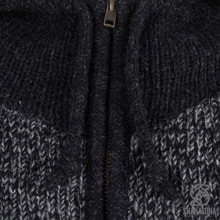 Shakaloha Shakaloha Veste en Laine Tricoté Bohemian Gris antracite avec Doublure en coton et Capuche - Hommes - Uni - Fabriqué à la main au Népal en laine de mouton