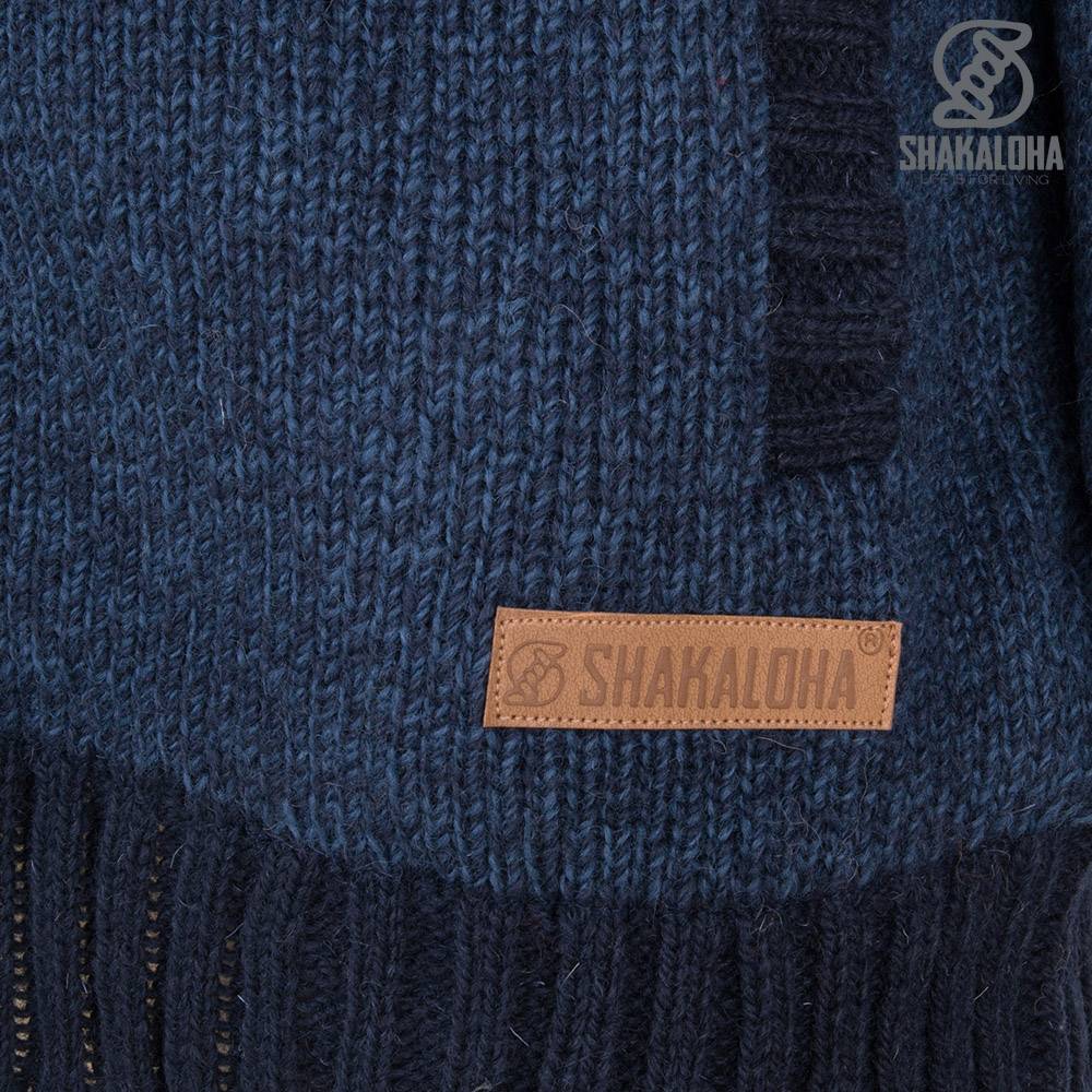 Shakaloha Shakaloha Knitted Woolen Jacket Boulder Navy Blue with Cotton Lining and Hood - Men - Unisex - Handmade in Nepal from sheep's wool