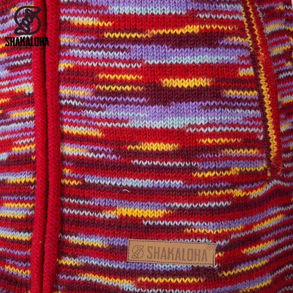 Shakaloha Shakaloha Knitted Woolen Jacket Noosa ZH  with Cotton Lining and Detachable Hood - Woman - Handmade in Nepal from sheep's wool