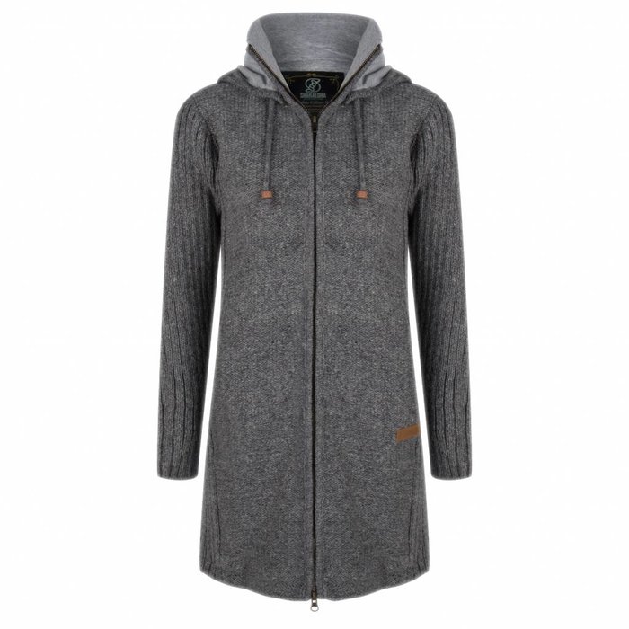 Shakaloha Chaleco de punto de lana Shakaloha Supermodelo ZH gris con forro de algodón y capucha desmontable - Mujer - Hecho a mano en Nepal con lana de oveja