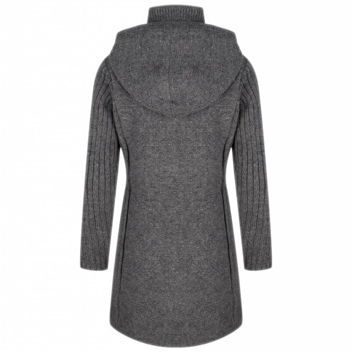 Shakaloha Cardigan en laine tricoté Shakaloha Supermodel ZH gris avec doublure en coton et capuche amovible - Femme - Fabriqué à la main au Népal à partir de laine de mouton