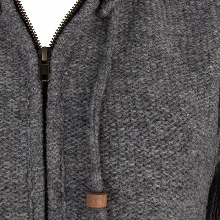 Shakaloha Shakaloha Gestrickte Wollweste Supermodel ZH Grau mit Baumwollfutter und abnehmbarer Kapuze – Damen – Handgefertigt in Nepal aus Schafwolle