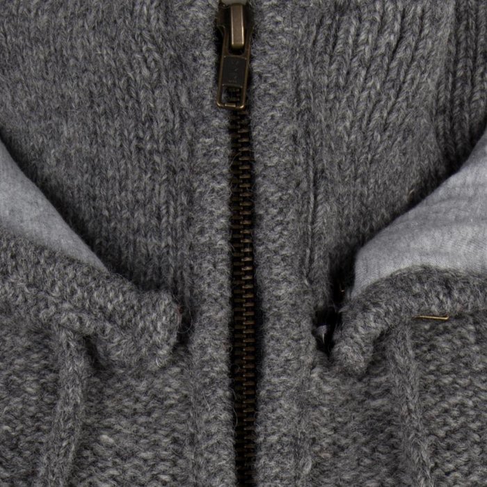 Shakaloha Shakaloha Gestrickte Wollweste Supermodel ZH Grau mit Baumwollfutter und abnehmbarer Kapuze – Damen – Handgefertigt in Nepal aus Schafwolle