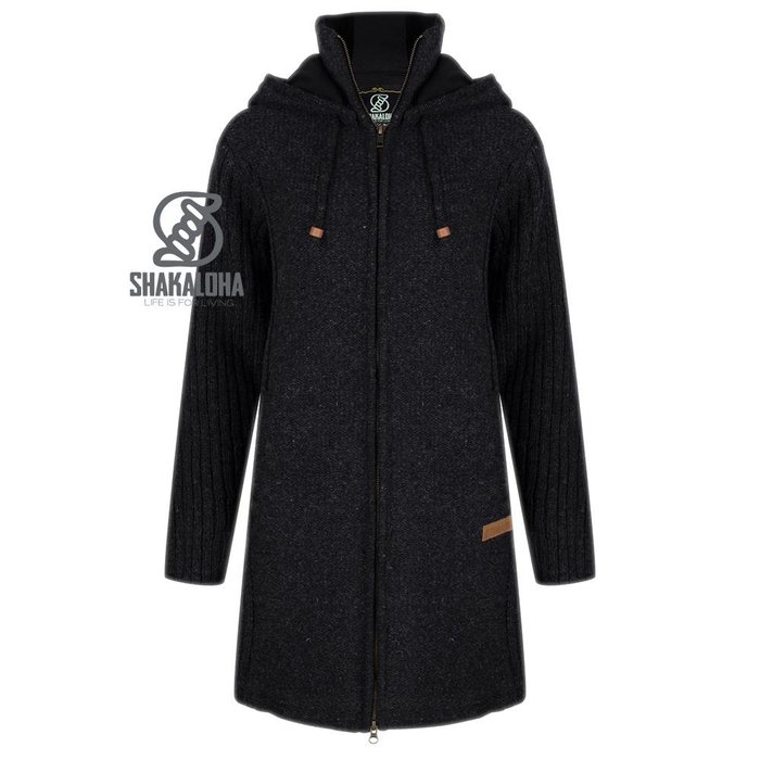 Shakaloha Shakaloha Veste en Laine Tricoté Supermodel ZH Anthracite avec Doublure en coton et Capuche détachable - Femmes - Fabriqué à la main au Népal en laine de mouton