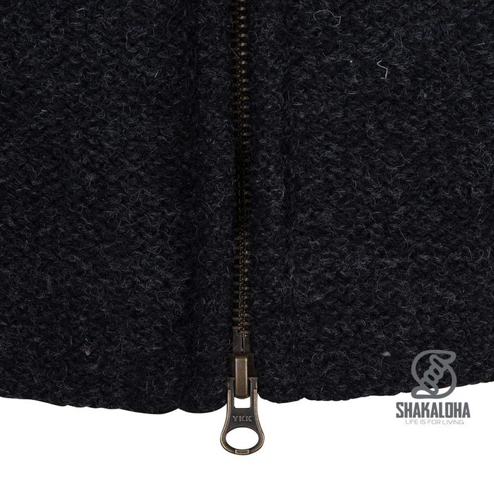 Shakaloha Shakaloha Veste en Laine Tricoté Supermodel ZH Anthracite avec Doublure en coton et Capuche détachable - Femmes - Fabriqué à la main au Népal en laine de mouton