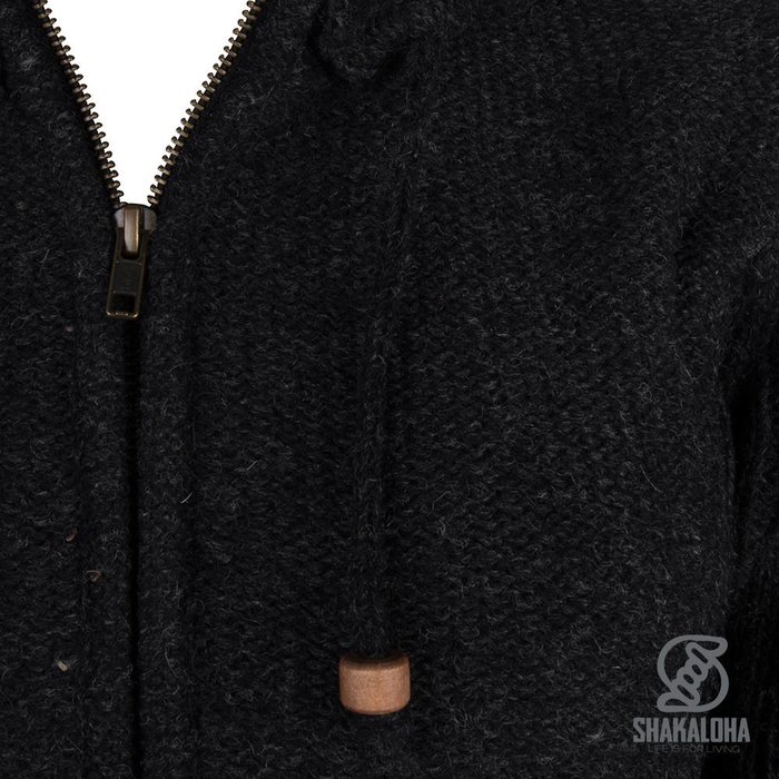 Shakaloha Shakaloha Knitted Woolen Jacket Supermodel ZH with Cotton Lining and Detachable Hood - Woman - Handmade in Nepal from sheep's wool