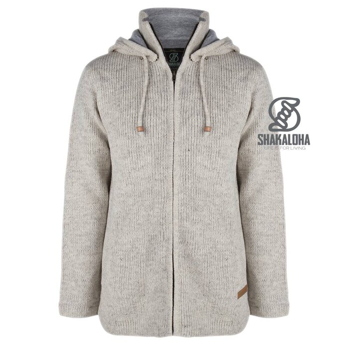 Shakaloha Shakaloha Gebreid Wollen Vest Rosco ZH Beige Crème met Katoenen Voering en Afneembare Capuchon - Man/Uni - Handgemaakt in Nepal van Schapenwol