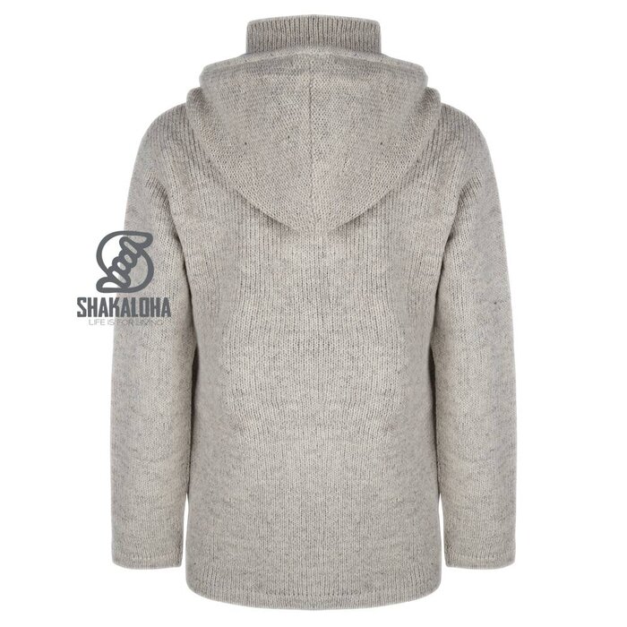 Shakaloha Shakaloha Strick-Wollweste Rosco ZH Beige Creme mit Baumwollfutter und abnehmbarer Kapuze - Herren/Uni - Handgefertigt in Nepal aus Schafwolle