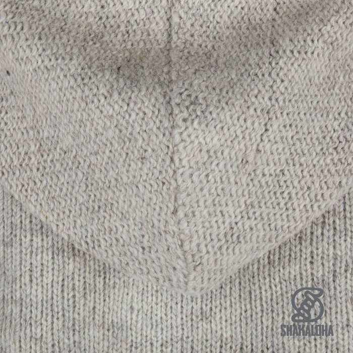 Shakaloha Shakaloha Knitted Woolen Jacket Rosco ZH Beige Cream with Cotton Lining and Detachable Hood - Men - Unisex - Handmade in Nepal from sheep's wool