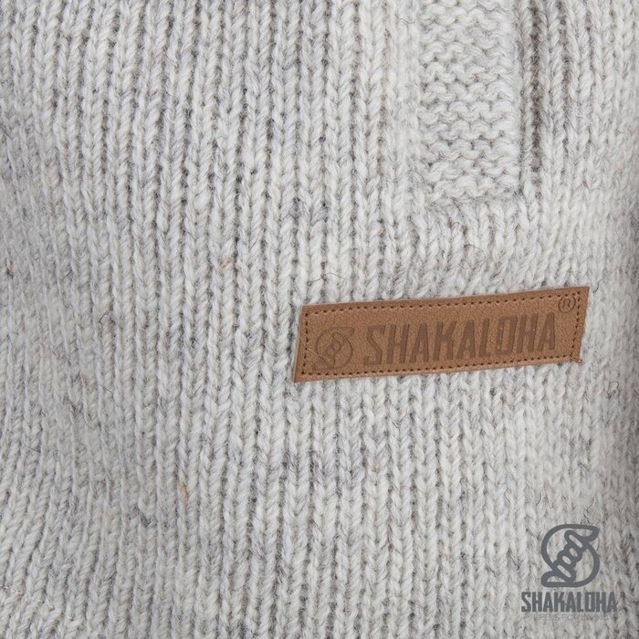 Shakaloha Shakaloha Veste en Laine Tricoté Rosco ZH Crème beige avec Doublure en coton et Capuche détachable - Hommes - Uni - Fabriqué à la main au Népal en laine de mouton