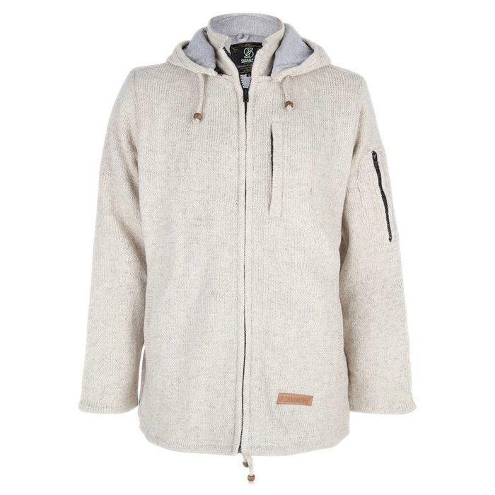 Shakaloha Shakaloha Veste en Laine Tricoté Splendor ZH Crème beige avec Doublure en coton et Capuche détachable - Hommes - Uni - Fabriqué à la main au Népal en laine de mouton