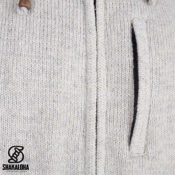 Shakaloha Shakaloha Knitted Woolen Jacket Splendor ZH Beige Cream with Cotton Lining and Detachable Hood - Men - Unisex - Handmade in Nepal from sheep's wool