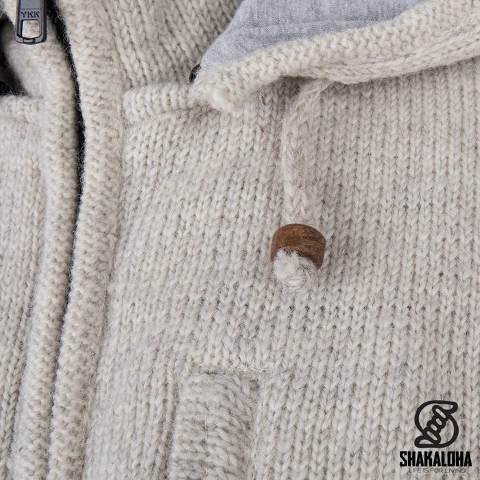 Shakaloha Shakaloha Strick-Wollweste Splendor ZH Beige Creme mit Baumwollfutter und abnehmbarer Kapuze - Herren/Uni - Handgefertigt in Nepal aus Schafwolle