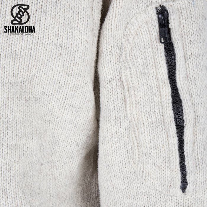 Shakaloha Shakaloha Knitted Woolen Jacket Splendor ZH Beige Cream with Cotton Lining and Detachable Hood - Men - Unisex - Handmade in Nepal from sheep's wool