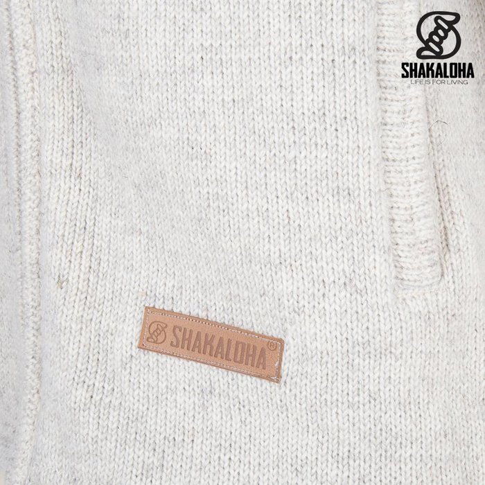 Shakaloha Shakaloha Gebreid Wollen Vest Splendor ZH Beige Crème met Katoenen Voering en Afneembare Capuchon - Man/Uni - Handgemaakt in Nepal van Schapenwol
