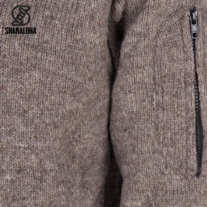 Shakaloha Shakaloha Knitted Woolen Jacket Splendor ZH Light Brown Taupe with Cotton Lining and Detachable Hood - Men - Unisex - Handmade in Nepal from sheep's wool